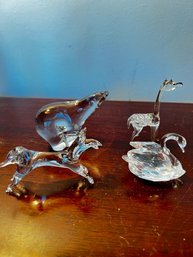 4 Crystal Animals One Signed