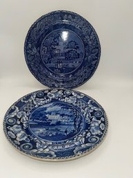 2 Blue And White Plates Llanrth Court Monmouthshire And Taymouth Castle Pertshire
