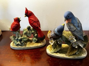 Cardinal And Blue Bird Feeding Babies Statues By Lefton China