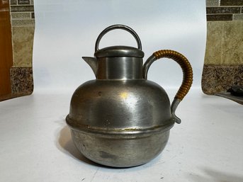 Rattan Wrapped Handled Tea Pot, Creamer Etc Pewter By Pflatzgraff