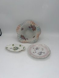 A Group Of Three  Floral Porcelain Bowls, One Gold Embellished