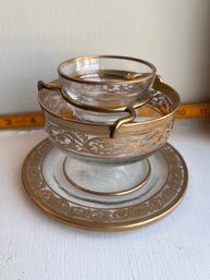 Early 1930'S Glass Caviar Dish With Gold Embossing Set