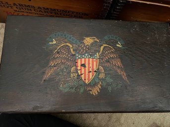 An Americana With Painted Eagle On Top Of Step Stool