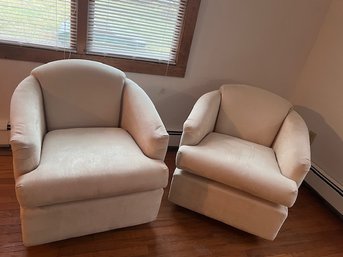 Pair Of White Faux Ultra Suede Swivel/rocker Club Chairs VERY Good Condition