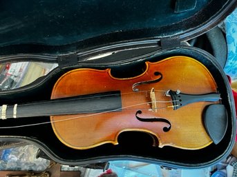 Vintage Violin With Case Striped Wood Back