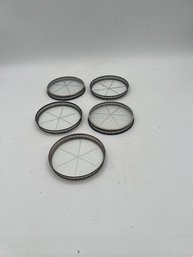 A Group Of 5 Sterling Silver And Glass Coasters