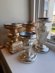 4 Candle Holders Battery Lights SILVER AND GOLD