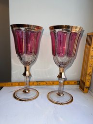 Pair Of Cranberry And Gold Goblets