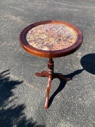 Mahogany Tripod Table With Needlework Top Made In Taiwan