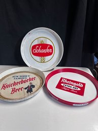 Group Of Three Vintage Beer Serving Trays, Rheingold, Knickerbocker And Schaeffer