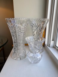 3 Crystal Vase  See Pictures, Smaller Vases Has Crack