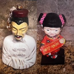 Two Chinese Porcelain Figures Nodder Bobble Head And Manchu Porcelain