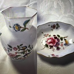 Royal Crown Derby Bone China Trinket Dish And Aynsley Pembroke Bud Vase