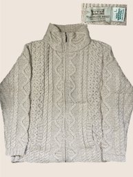 Aran Oatmeal Zipper Front Sweater Excellent Size Large