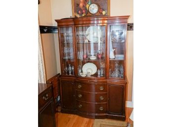 Drexel Mahogany Breakfront  3 Large Drawers 2 Side Doors, 3 Door Glass Bowed Front Brass Hardware