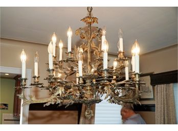 Large Vintage French Brass Candelabra Style Chandelier