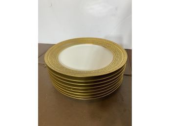 GDA JED-E-An Limoges Made In France Wide Gold Rimmed Dessert/salad Plates 8