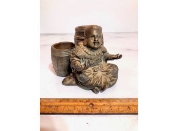 Antique Seated Buddha Desk Organizer With 2 Baskets