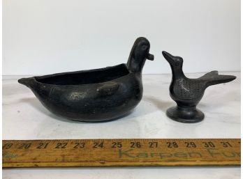 Large Duck Planter/Vessel And Bird Sculpture