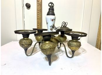 Vintage Brass And Porcelain Chandelier