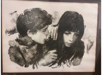 Signed Black And White Mid Century Sandu Liberman Lithograph Framed