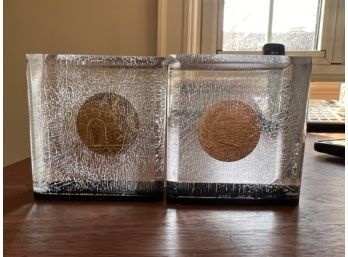 2 Coins  1968 FROM VICTORY TO VICTORY 1956,1967 DAYAN-JERUSALEM MEDAL 59mm BRONZE Coins Incased In Lucite