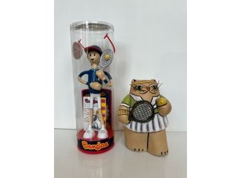 Cat Tennis Figurine And Bendos Tennis Action Figure In Original Packaging