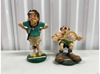 2 Hysterical Tennis Figurines! Doug Harris Causing A Racket And Cast Art Clown