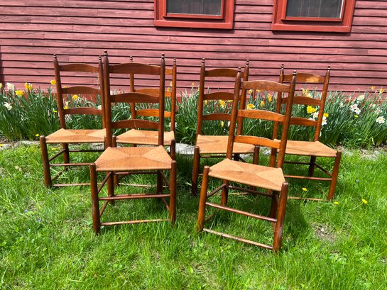 SET Of (6) LADDERBACK SIDE CHAIRS With RUSH SEATS