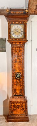 JOHN WISE MARQUETRY INLAID TALL CASE CLOCK