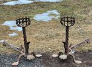 PAIR WROUGHT CANDLE STAND ANDIRONS