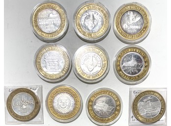 (10) .999 FINE SILVER TEN DOLLAR GAMING TOKENS