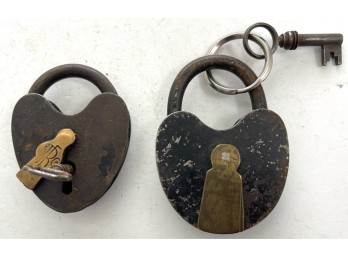 (2) ANTIQUE HEART FORM SMOKEHOUSE PADLOCKS