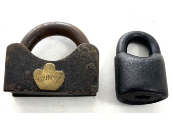 (2) ANTIQUE IRON PADLOCKS