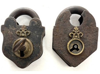 (2) ANTIQUE IRON AND BRASS PADLOCKS