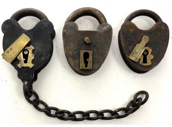 (3) ANTIQUE SMOKEHOUSE PADLOCKS