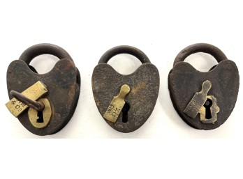 (3) ANTIQUE DAVENPORT MALLORY SMOKEHOUSE PADLOCKS