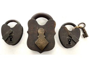 (3) ANTIQUE DAVENPORT MALLORY PADLOCKS