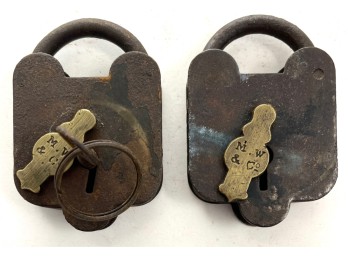 (2) ANTIQUE SMOKEHOUSE MALLORY WHEELER PADLOCKS