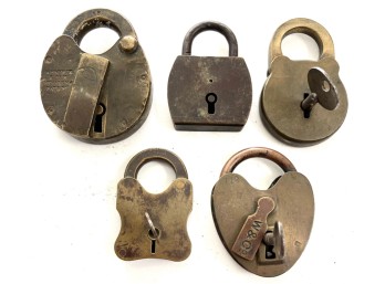 (5) ANTIQUE BRASS PADLOCKS