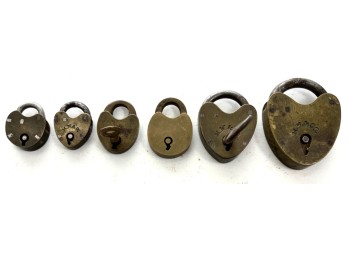 (6) ANTIQUE VERY SMALL BRASS PADLOCKS