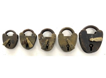 (5) ANTIQUE SMALL IRON & BRASS SMOKEHOUSE PADLOCKS