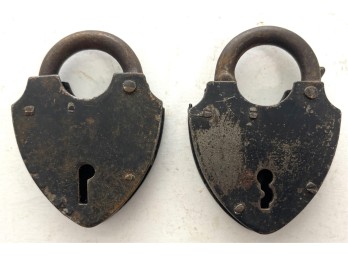 (2) ANTIQUE SMALLER SMOKEHOUSE PADLOCKS