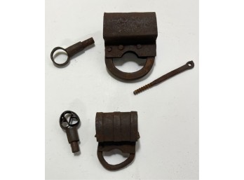 (2) ANTIQUE SCREW KEY PADLOCKS