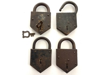 (4) ANTIQUE IRON PADLOCKS