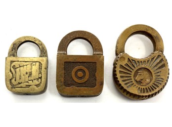 (3) ANTIQUE BRASS PADLOCKS