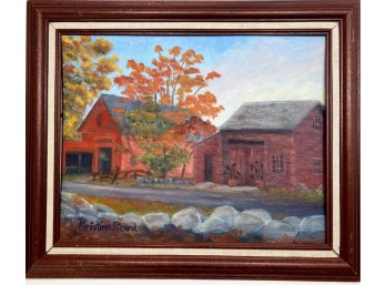 LATE (20th c) WHITTIER BIRTHPLACE BARNS PAINTING