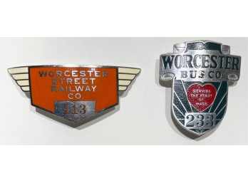 (2) VINTAGE WORCESTER MA METAL BADGES