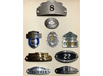 (9) VINTAGE METAL TRANSPORTATION BADGES