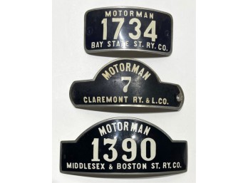 (3) VINTAGE METAL MOTORMAN HAT BADGES